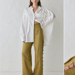 Tia Olive Linen Pants - size: US 4, AU 8 -